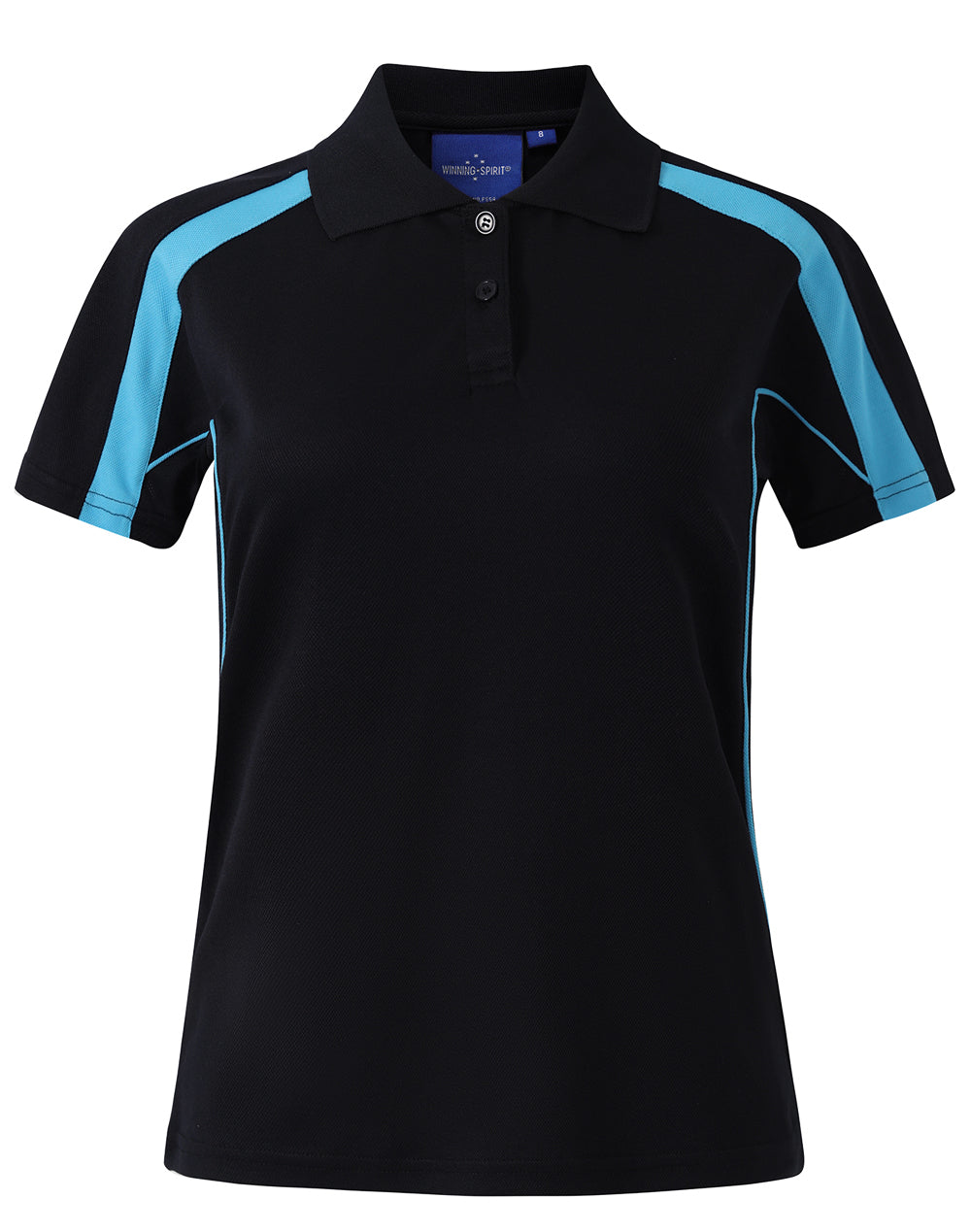 Ladies S/S Sport Polo truedry - Black.Aqua Blue