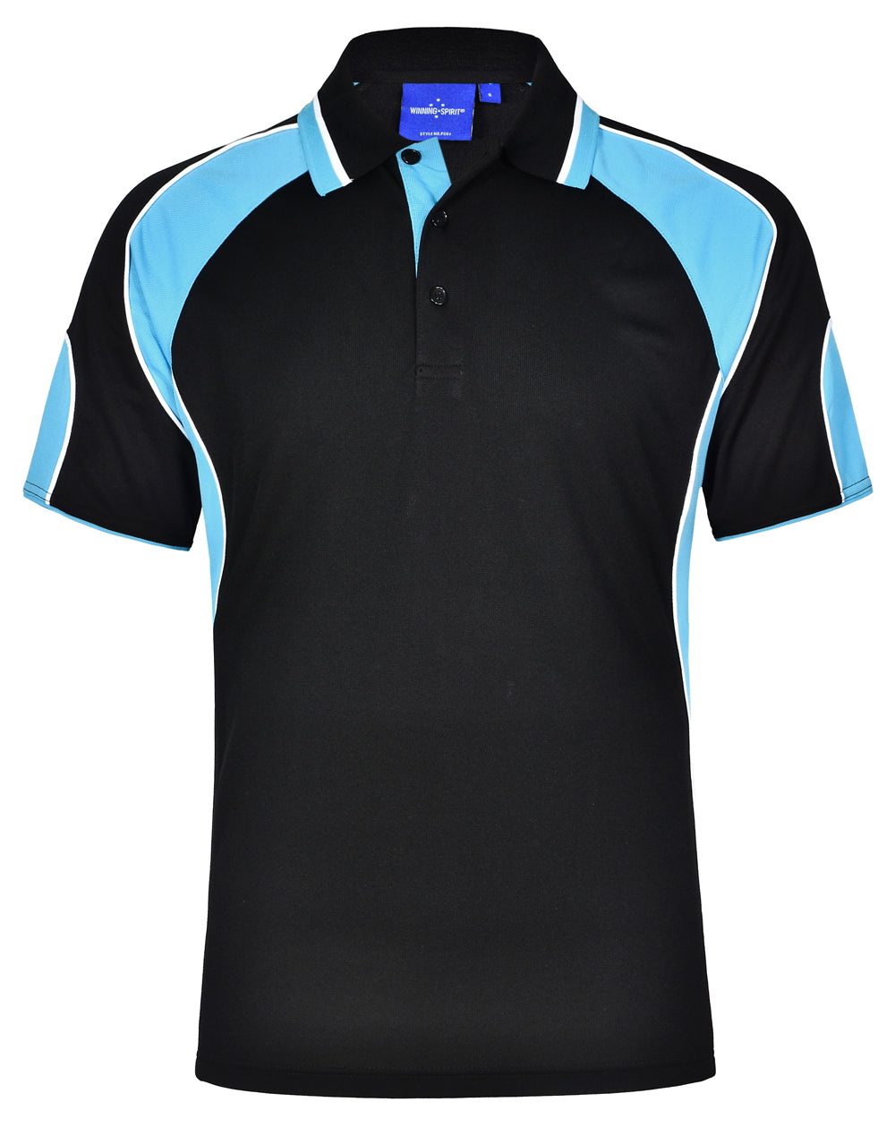 Men's Cooldry Contrast Polo With Sleeve Panel - Black.Aqua Blue