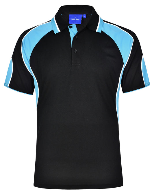 Men's Cooldry Contrast Polo With Sleeve Panel - Black.Aqua Blue