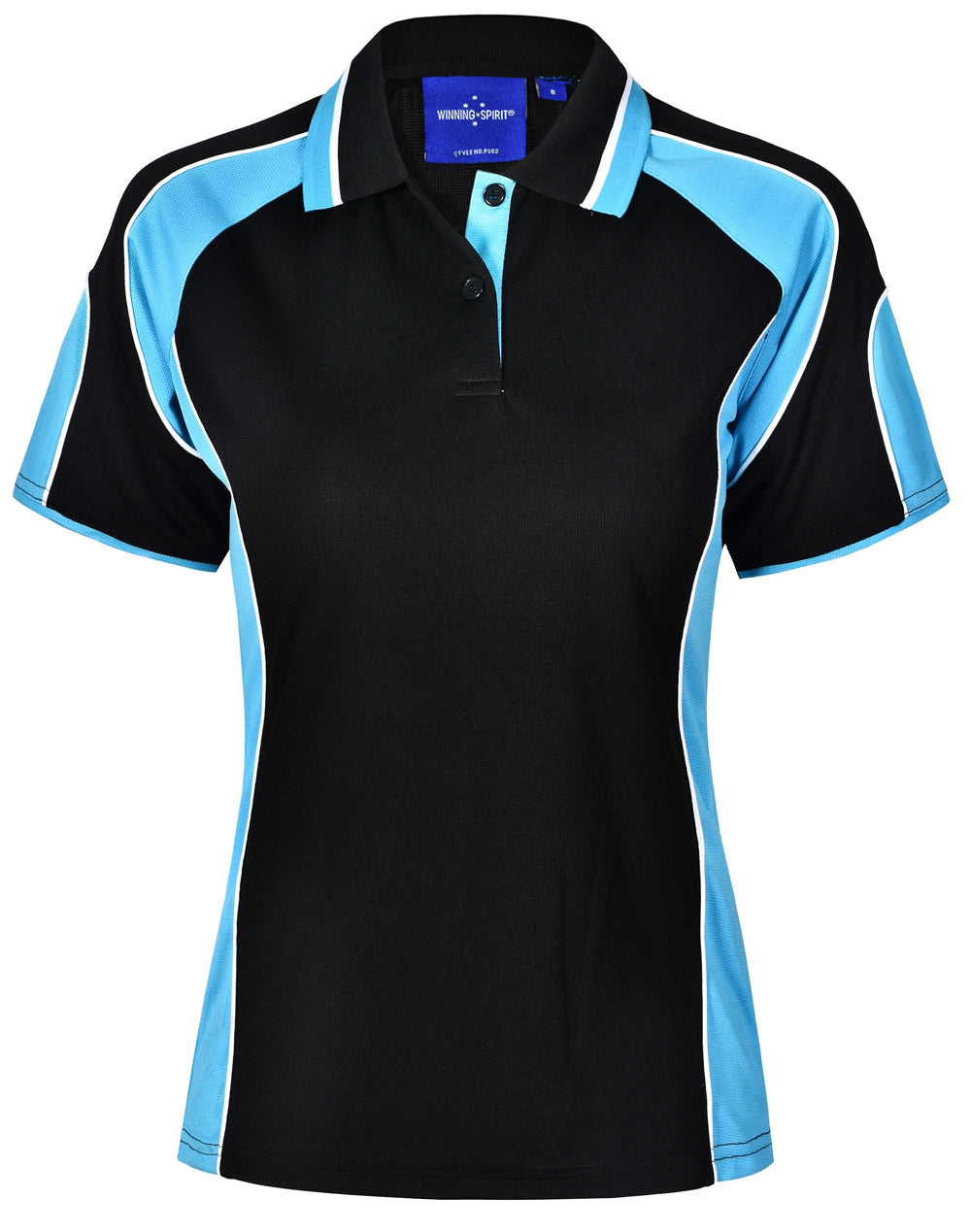 Ladies' Cooldry Contrast Polo With Sleeve Panel - Black.Aqua Blue