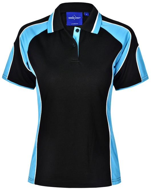 Ladies' Cooldry Contrast Polo With Sleeve Panel - Black.Aqua Blue