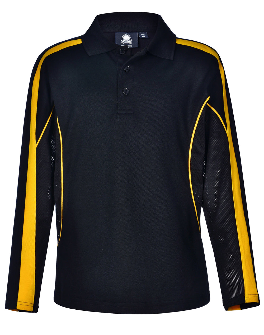 Kids' TrueDry Long Sleeve Polo - Black.Gold