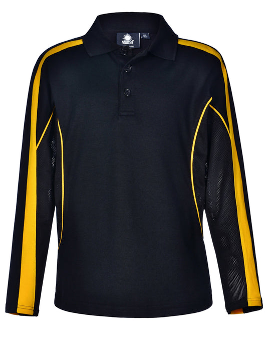 Kids' TrueDry Long Sleeve Polo - Black.Gold