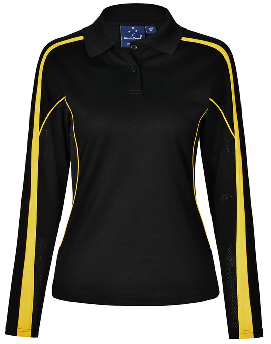 Ladies' TrueDry Long Sleeve Polo - Black.Gold