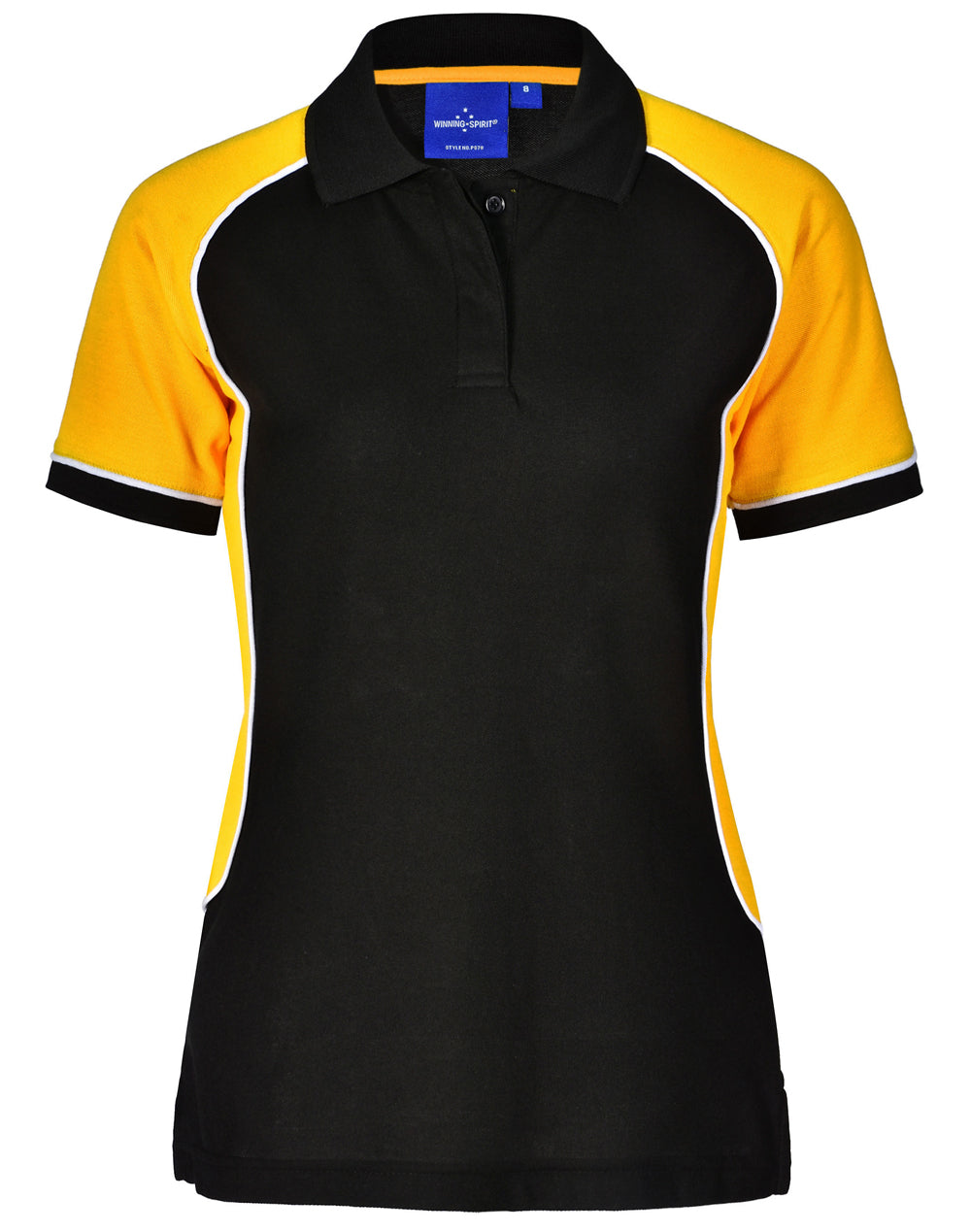 Ladies' TrueDry Tri-colour S/S Pique Polo - Black.White.Gold