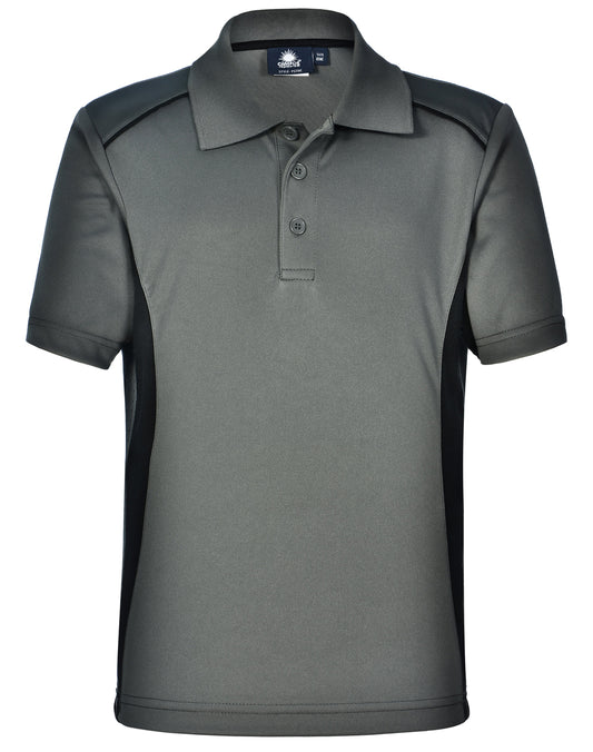 Kids' Cooldry S/S Contrast Interlock Polo - Ash.Black