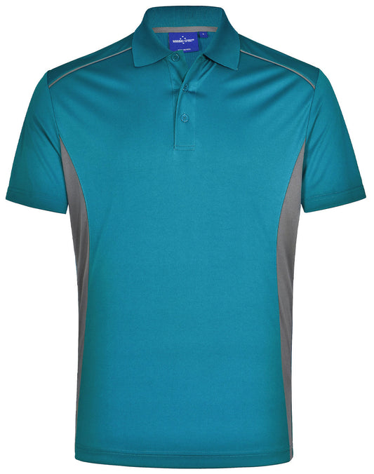 Men's Cooldry S/S Contrast Interlock Polo - Aegean Blue.Ash