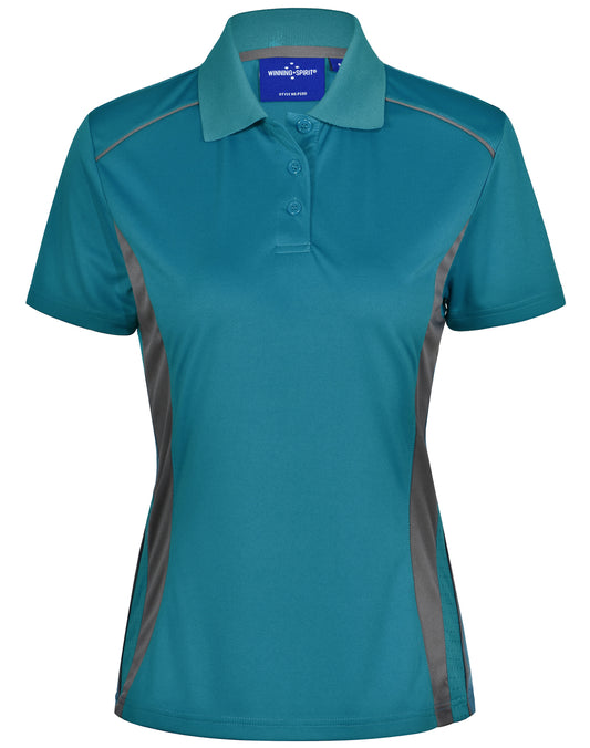 Ladies' Cooldry S/S Contrast Interlock Polo - Aegean Blue.Ash