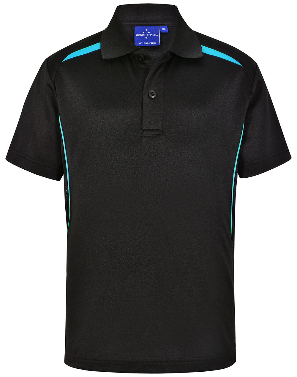Kids' Sustainable Poly/Cotton Contrast S/S Polo - Black.Aqua Blue