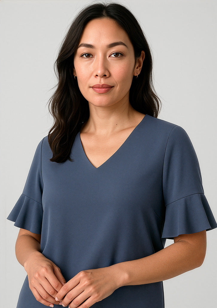 Womens Aria Fluted Sleeve Blouse - Storm Blue