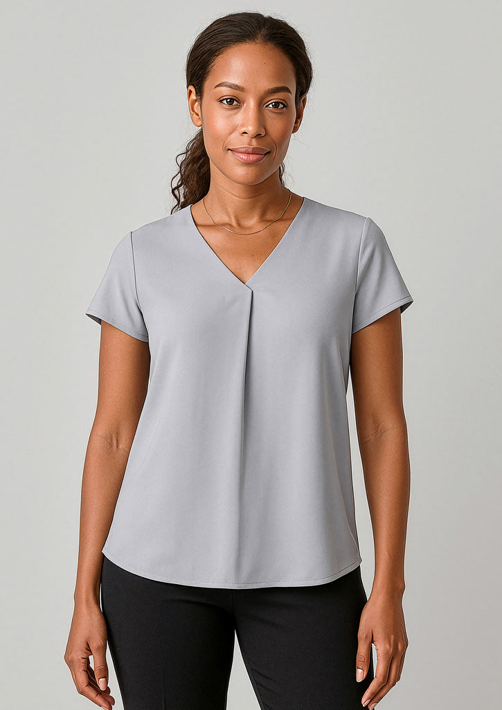 Womens Kayla V-Neck Pleat Blouse - Silver