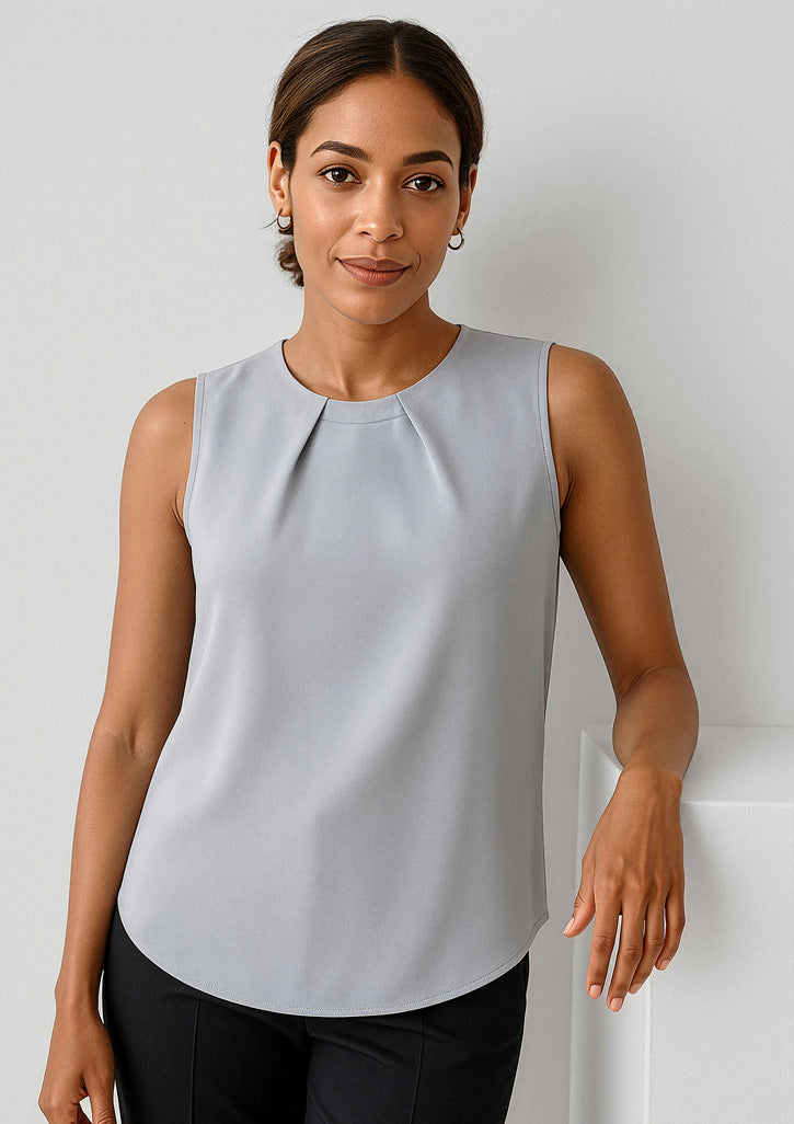 Womens Estelle Sleeveless Pleat Detail Blouse - Silver