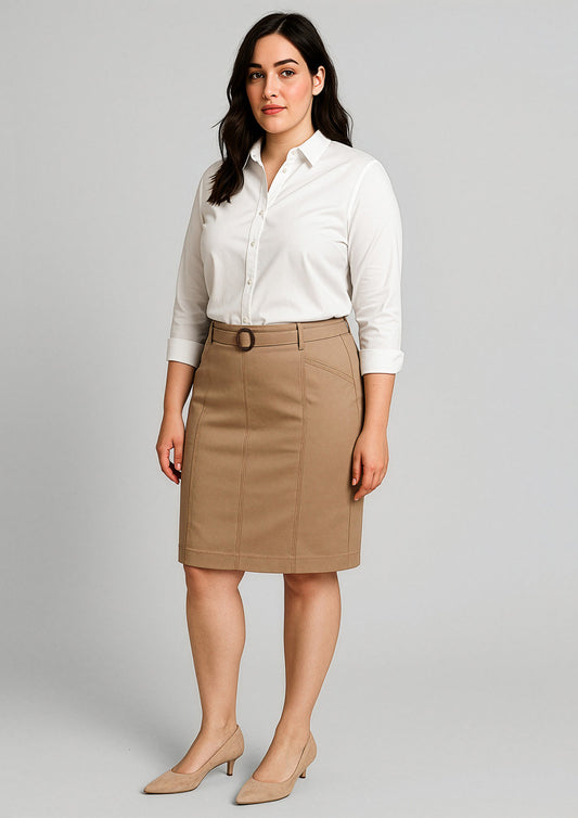 Womens Mid Waist Stretch Chino Skirt - Desert