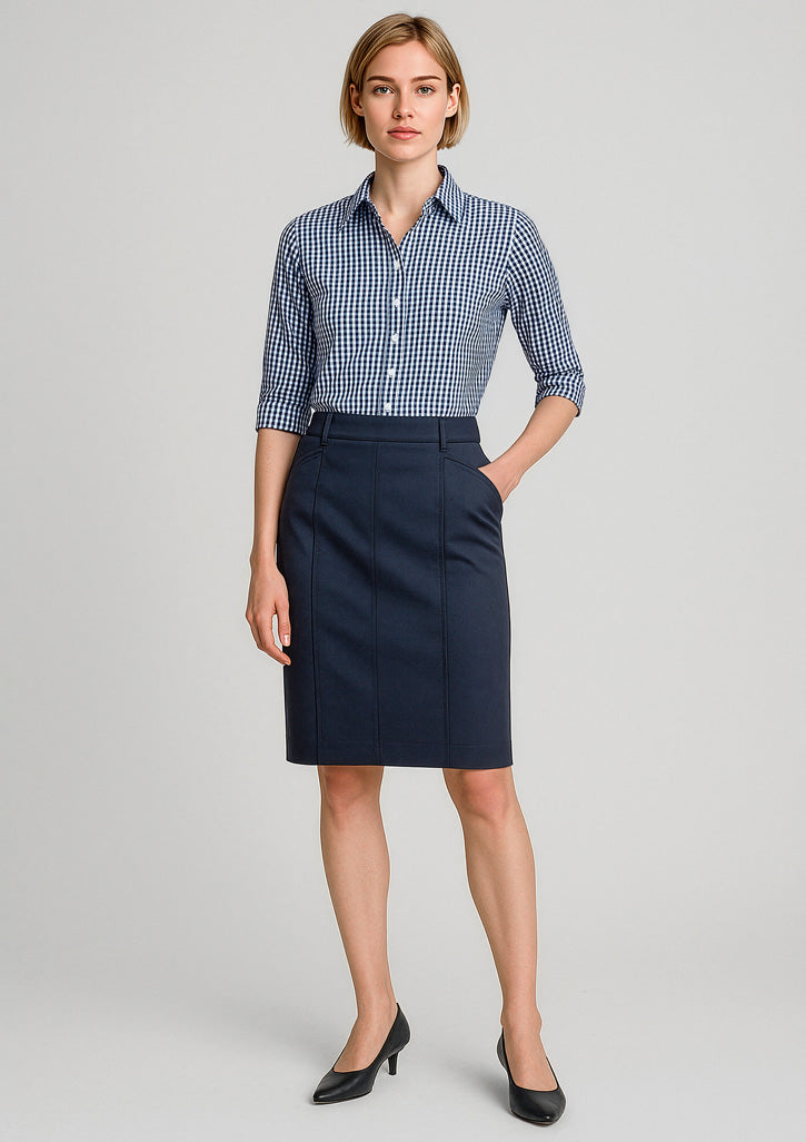 Womens Mid Waist Stretch Chino Skirt - Navy