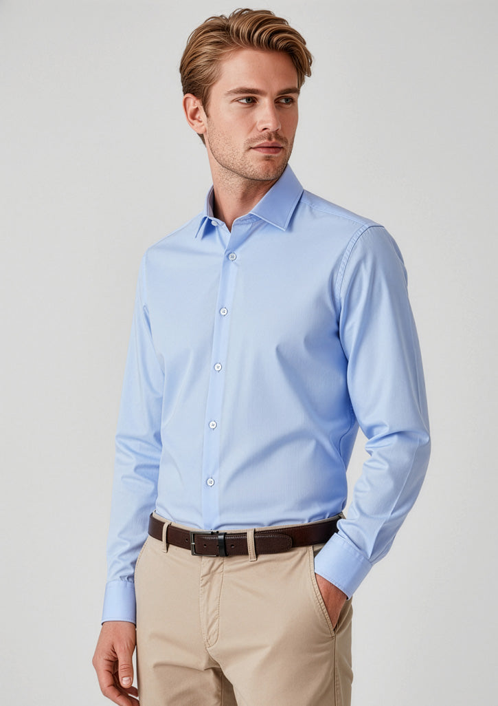Mens Charlie Slim Fit Long Sleeve Shirt - Blue Chambray