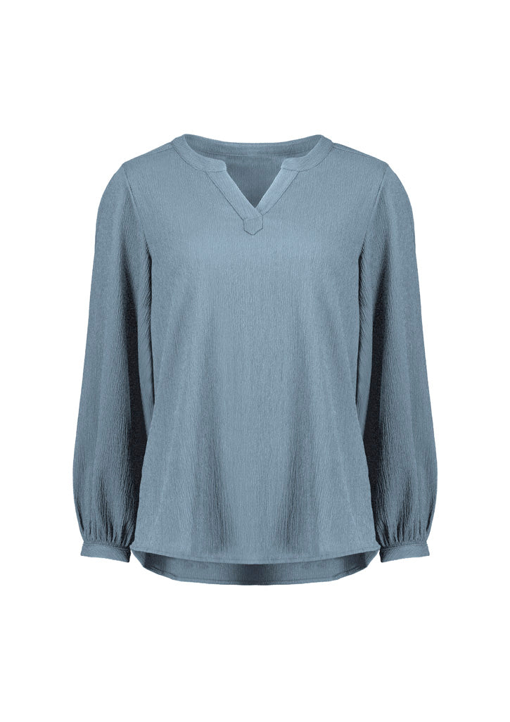 Womens Ruche Long Sleeve Blouse - Powder Blue