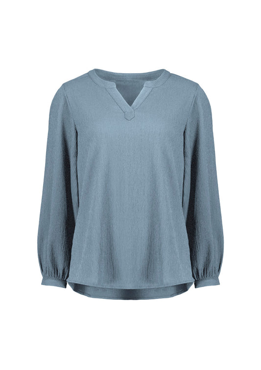 Womens Ruche Long Sleeve Blouse - Powder Blue
