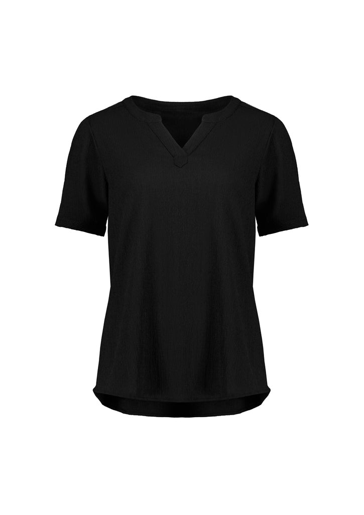 Womens Ruche Short Sleeve Blouse - Black