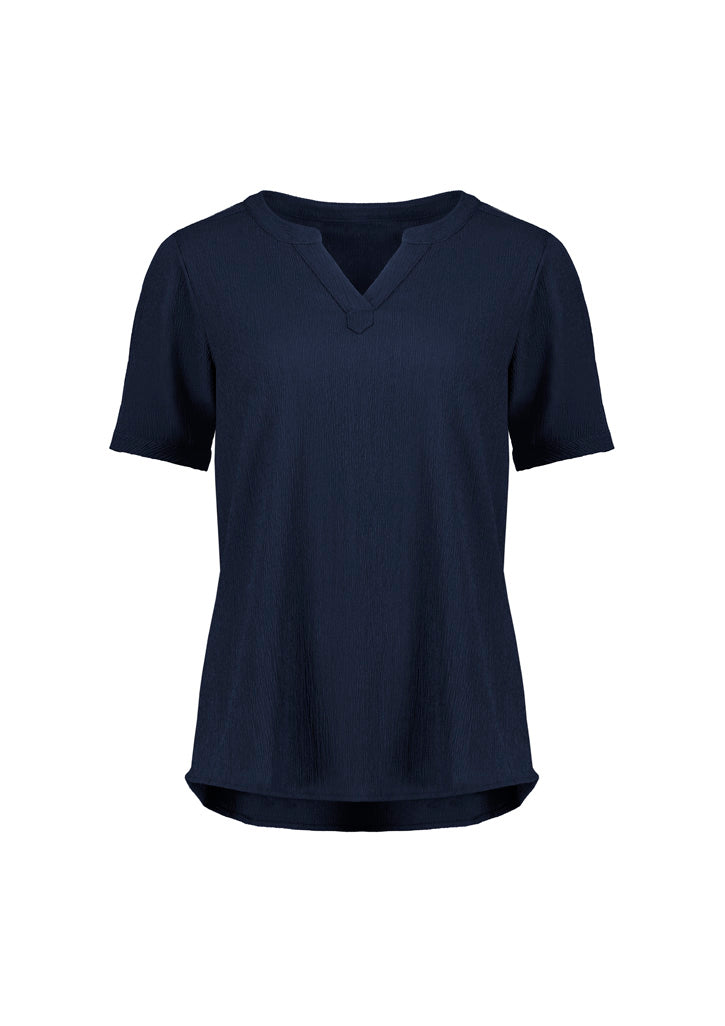 Womens Ruche Short Sleeve Blouse - Navy