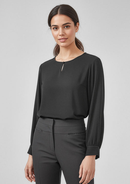 Womens Evelyn Long Sleeve Blouse - Black