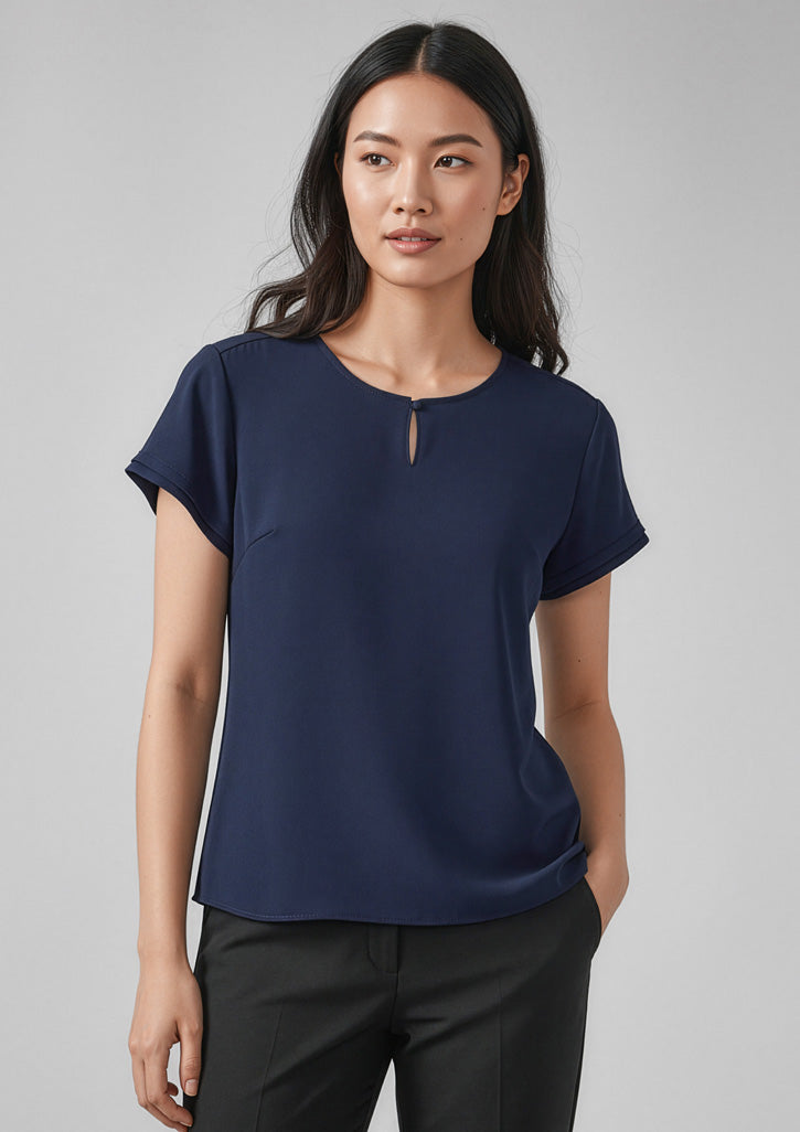 Womens Evelyn Short Sleeve Blouse - Navy