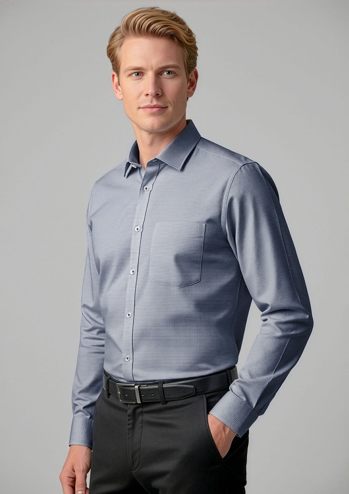 Mens Bristol Classic Long Sleeve Shirt - White/Navy