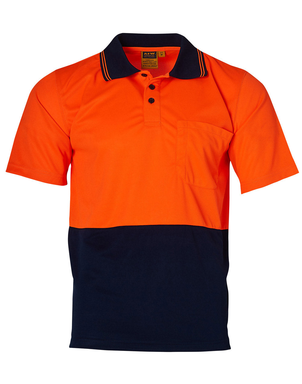 Hi-Vis cooldry safety polo S/S - FluoroOrange.Navy