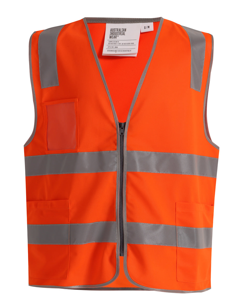 Hi Vis Safety Zip Vest With ID & Utility Pockets - Orange