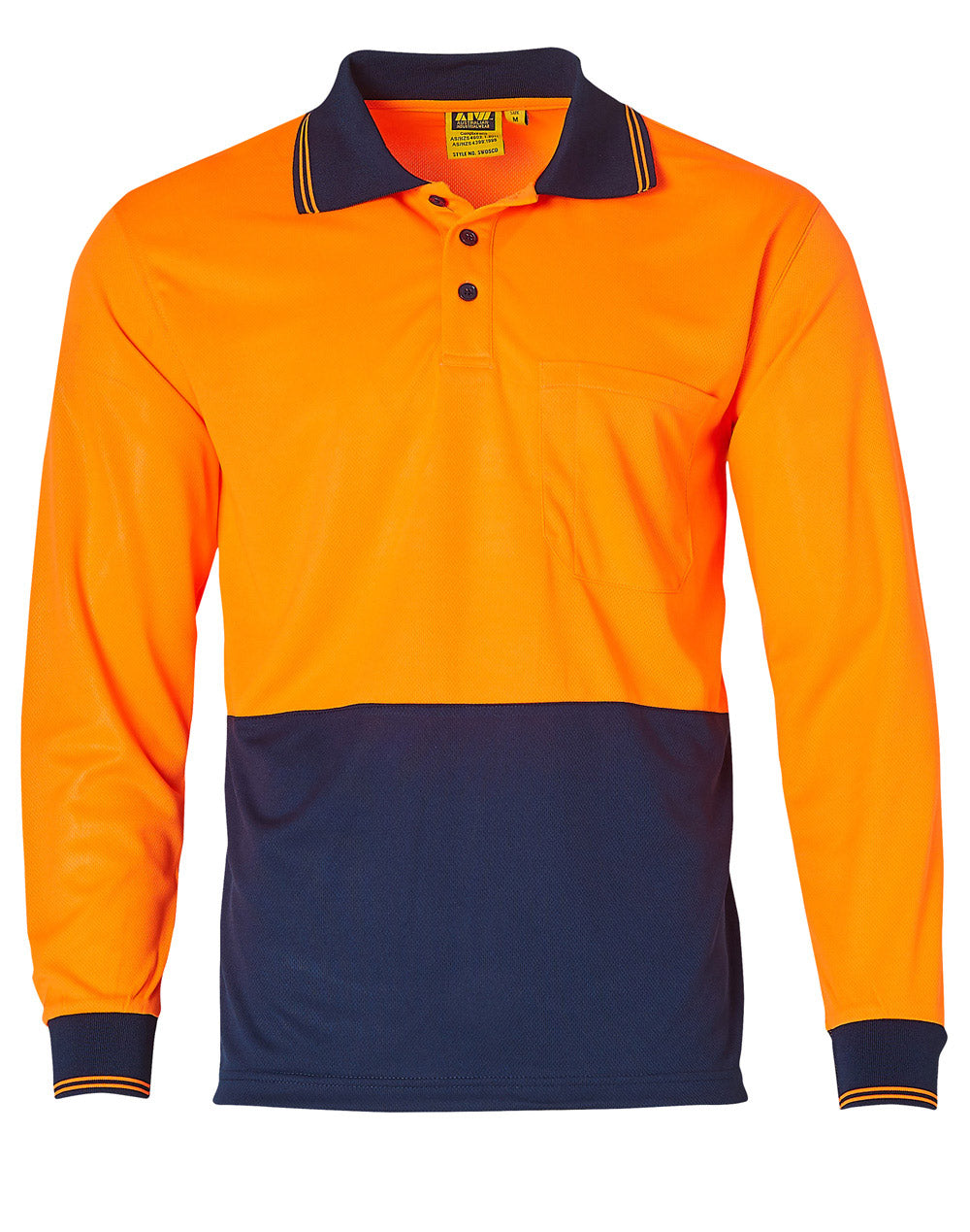 Hi-Vis cooldry safety polo L/S - FluoroOrange.Navy