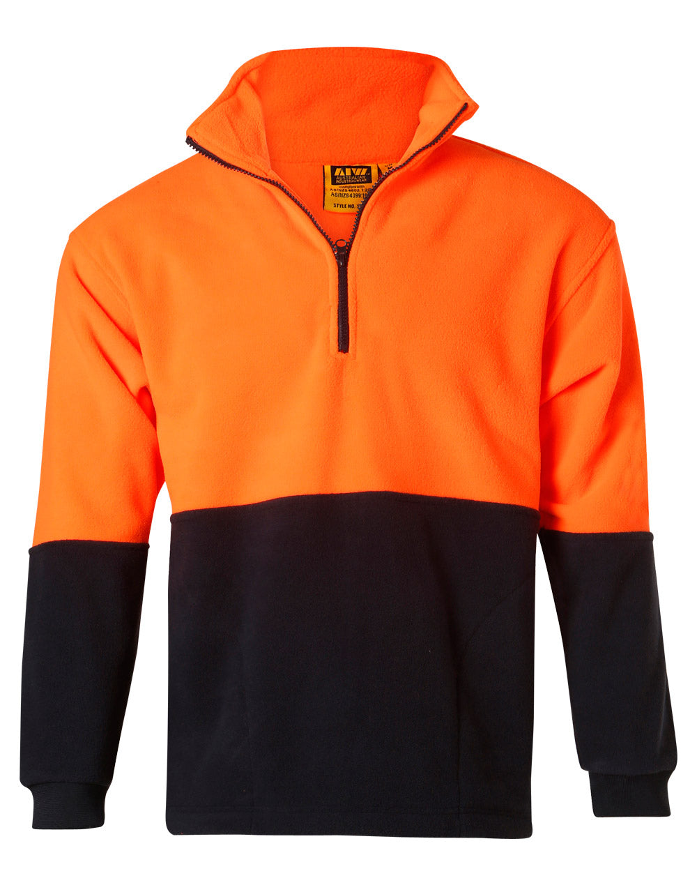Hi-Vis polar fleece half zip pullover - FluoroOrange.Navy