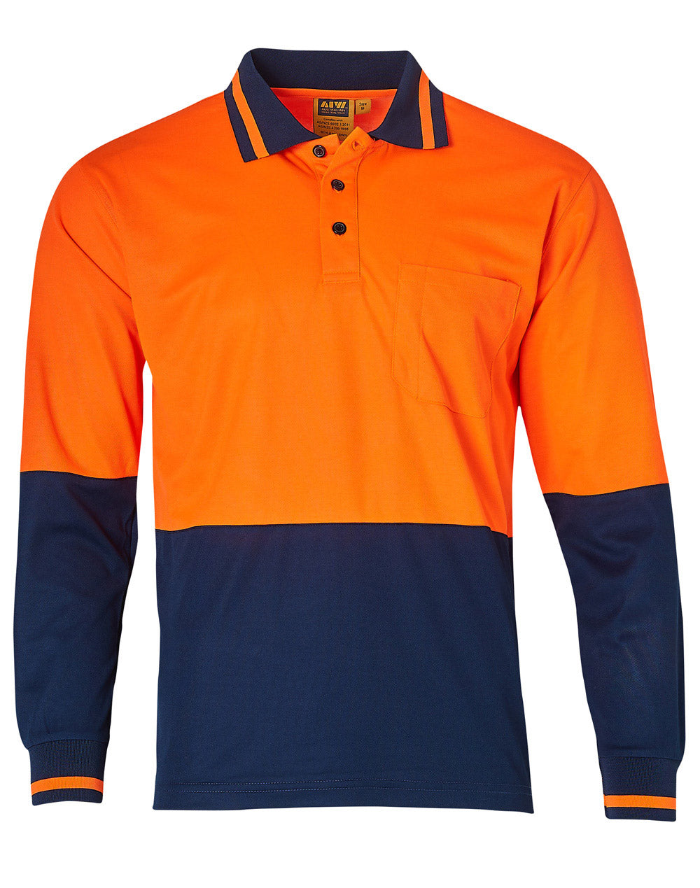 Hi-Vis truedry safety polo L/S - FluoroOrange.Navy