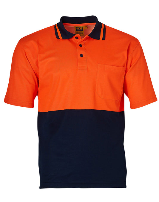 Hi-Vis truedry safety polo S/S - FluoroOrange.Navy