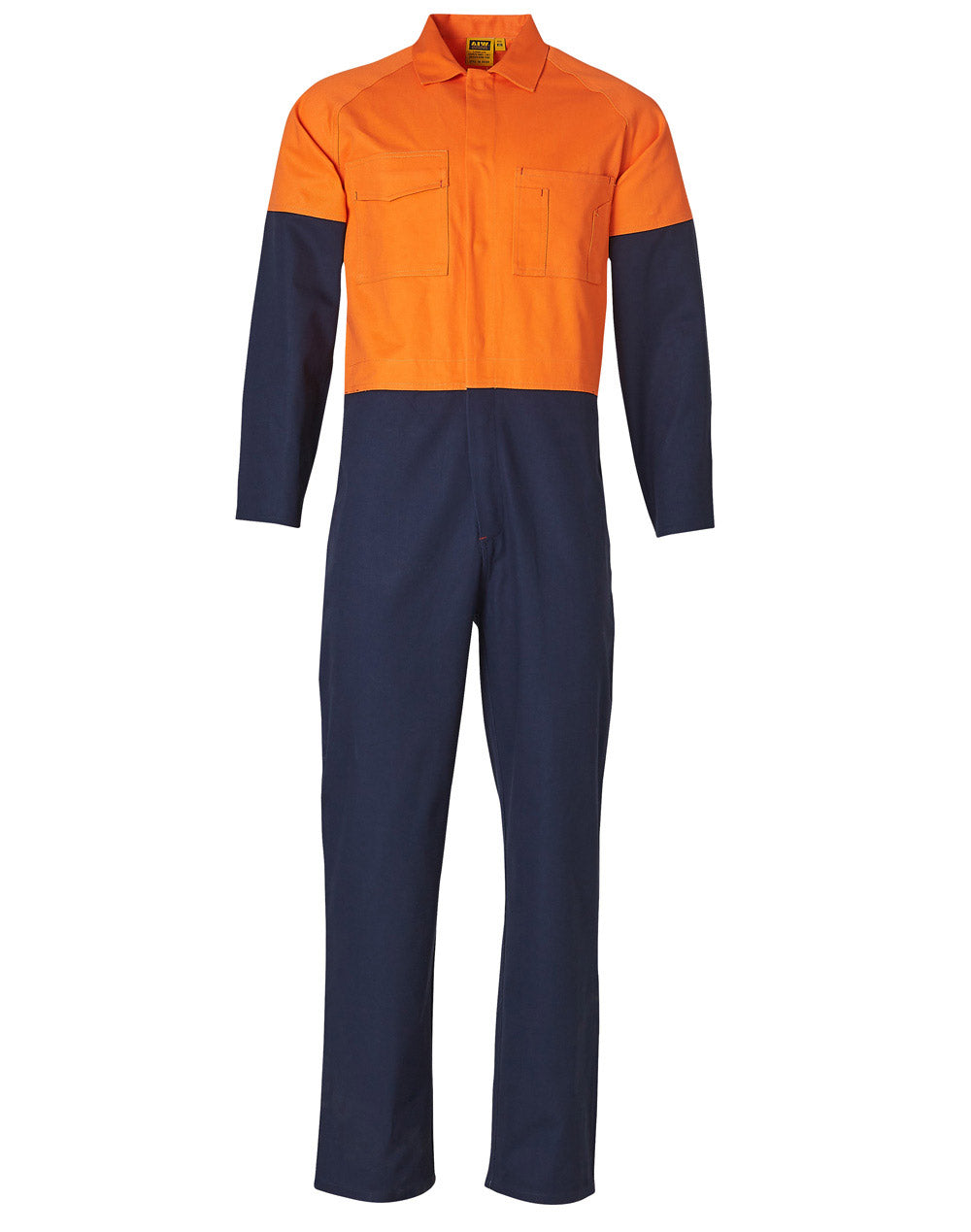 Hi-Vis Two Tone Men's Cotton Drill Coverall-Stout - Orange.Navy