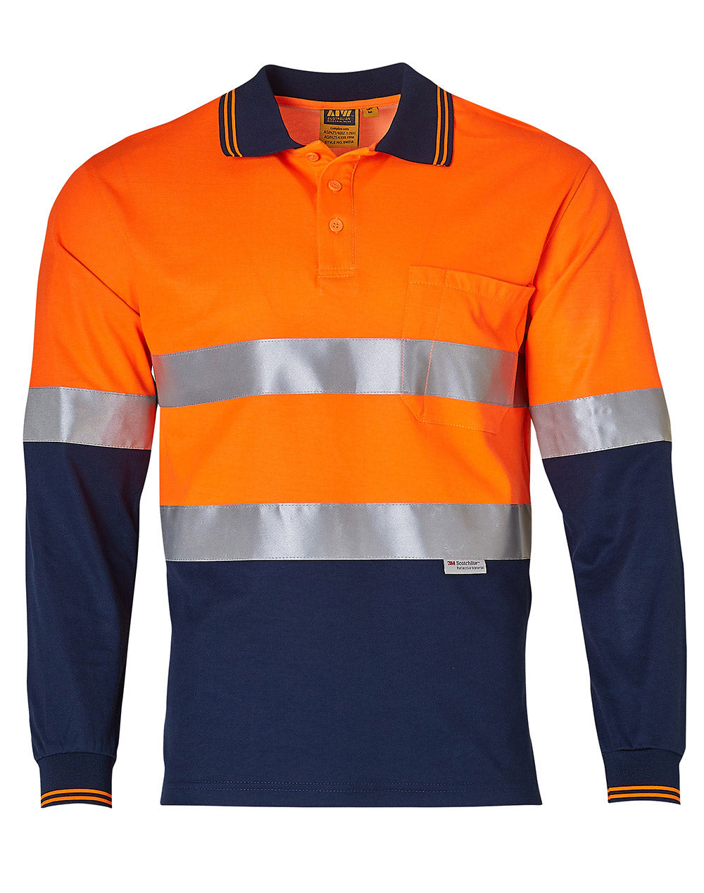 Men's Truedry Safety L/S 3M tape - Orange.Navy