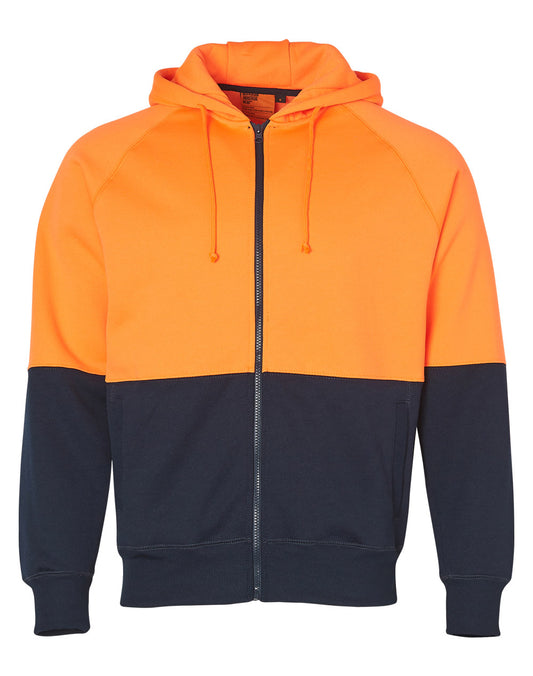 Hi-Vis Two Tone Fleecy Hoodie - FluoroOrange.Navy