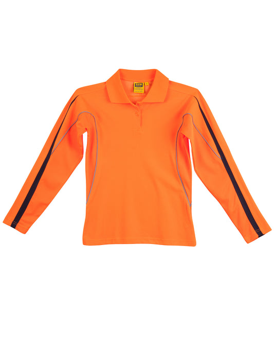 Ladies' Truedry L/S Hi-Vis Polo - Orange.Navy