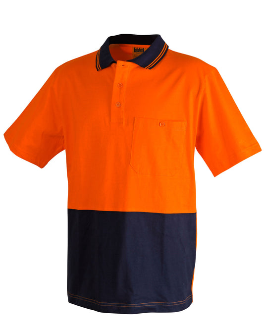 Cotton Jersey Two Tone Safety Polo - Orange.Navy