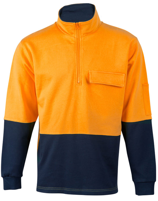 Hi-Vis Two Tone Cotton Fleecy Sweat - Orange.Navy
