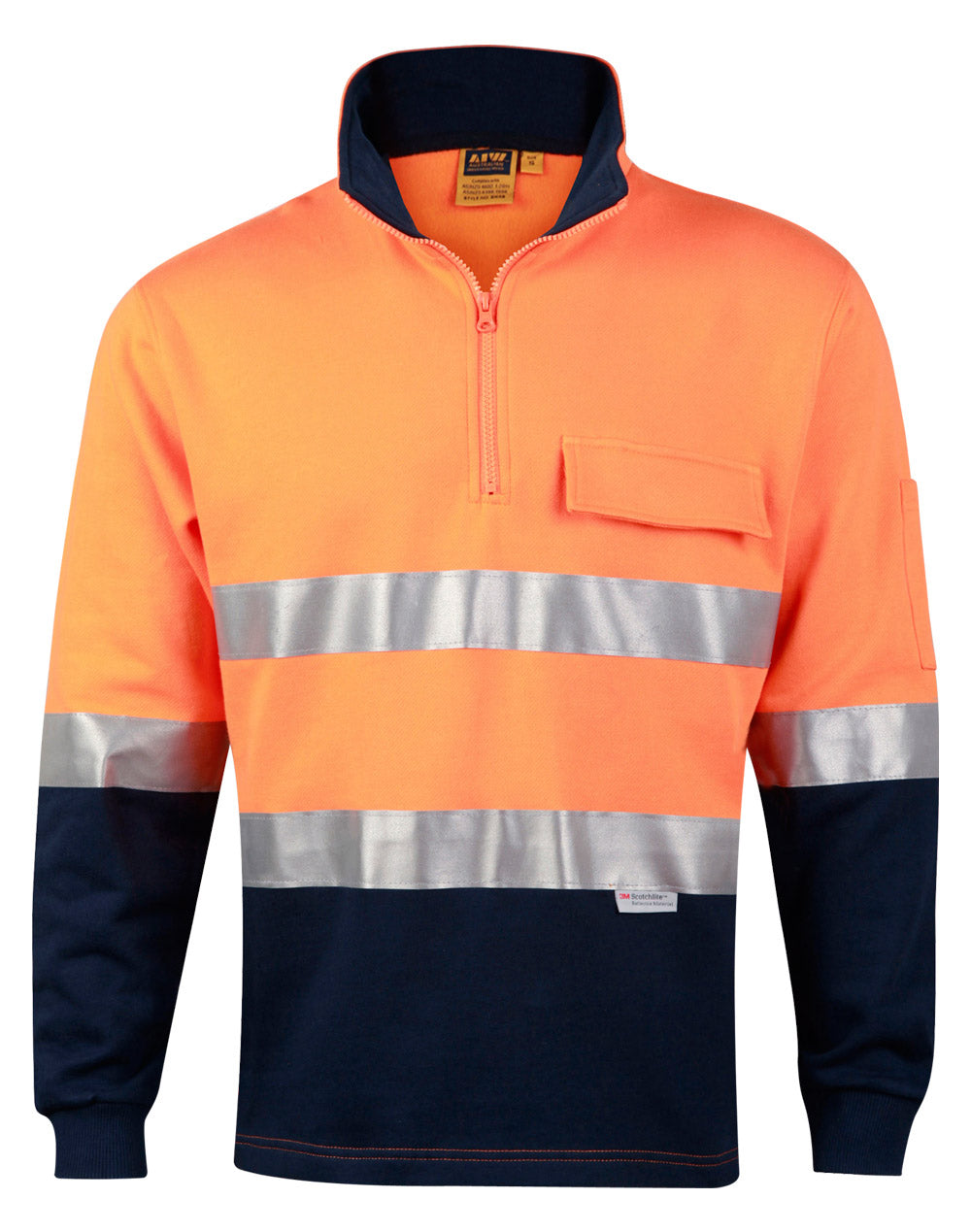 Hi-Vis Two Tone Cotton Fleecy Sweat With 3M tapes - Orange.Navy