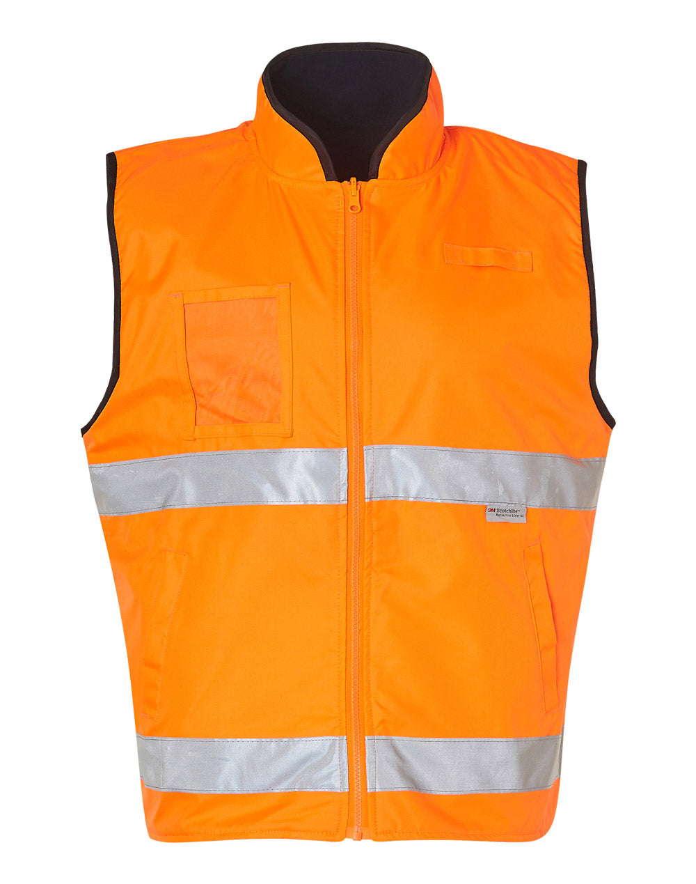 Hi-Vis Reversible Mandarine Collar Safety Vest With 3M Tapes - Orange.Navy