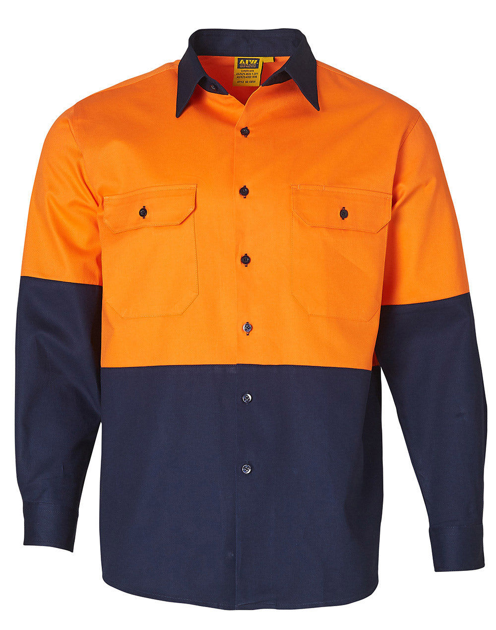 Hi-Vis cotton drill shirt L/S - Orange.Navy