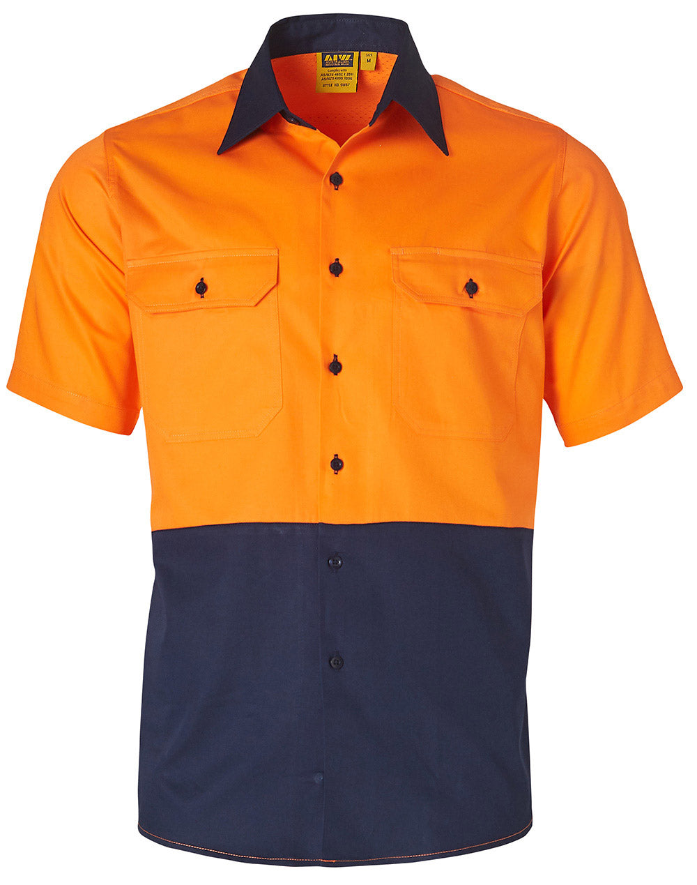 Hi-Vis two tone S/S cotton work shirt - Orange.Navy