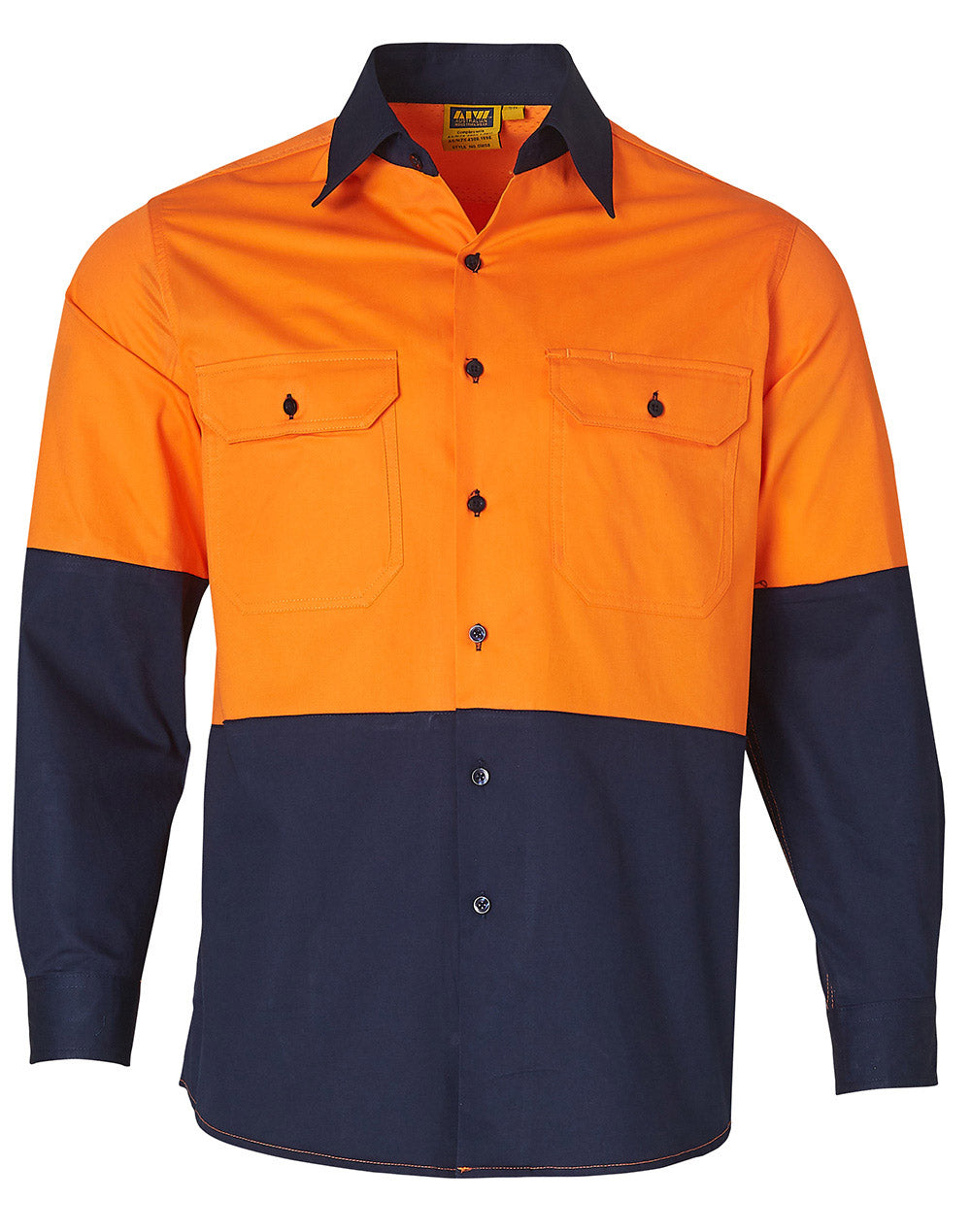 Hi-Vis two tone Cool-Breeze L/S cotton work shirt - Orange.Navy