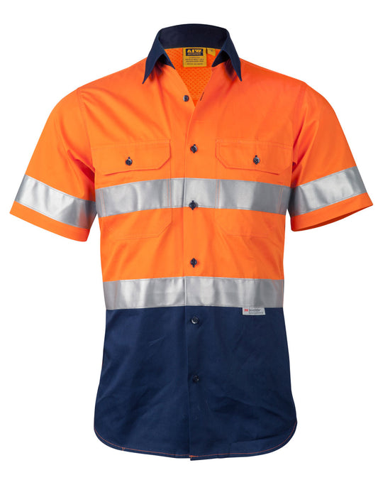 Men's Hi-Vis Cool Breeze Safety S/S Shirt (3M Tape) - Orange.Navy