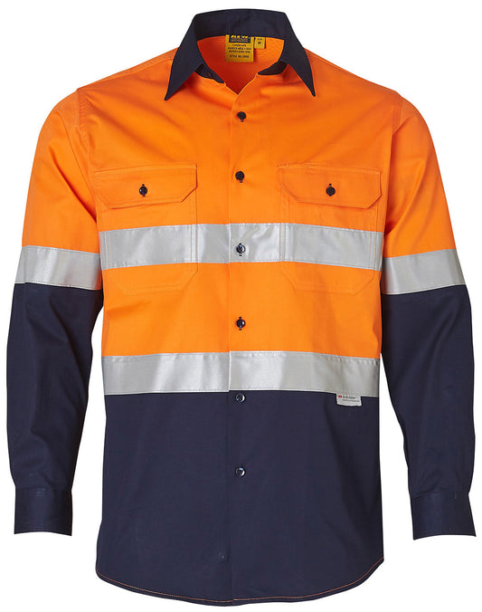 Hi-Vs cotton drill shirt  3M tape - FluoroOrange.Navy