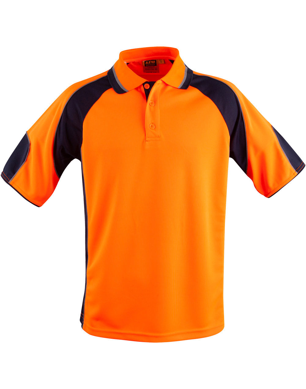 Men's Hi-Vis Cooldry Contrast Polo with Sleeve Panels - FluoroOrange.Navy