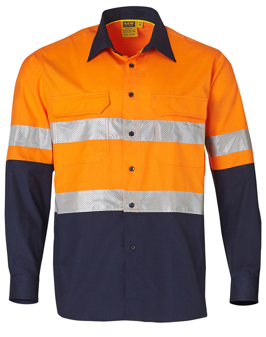 Hi-Vis Cotton Rip-Stop L/S Shirt 3M Tape - Orange.Navy
