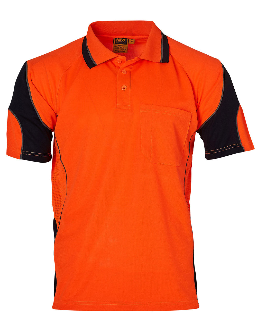 Cooldry Hi-Vis Mini Waffle Safety Polo - Orange.Navy