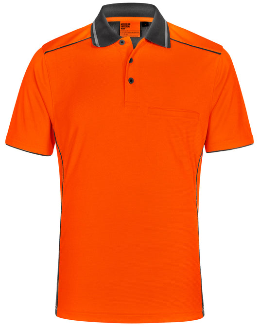 Hi-Vis Bamboo Charcoal Vented S/S Polo - Orange.Ash