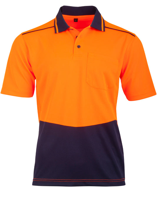 Unisex Hi-Vis Bamboo Charcoal S/S Polo - Orange.Navy